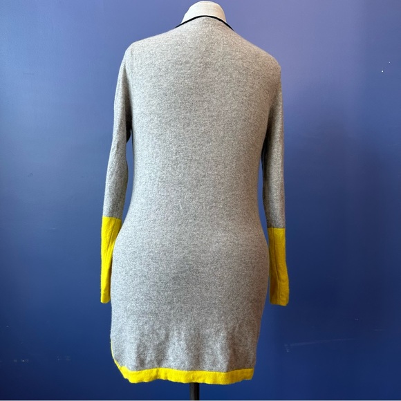Soft 100% Cashmere Gray Yellow Sweater Dress Warm Magaschoni Knit Woven - Picture 4 of 7